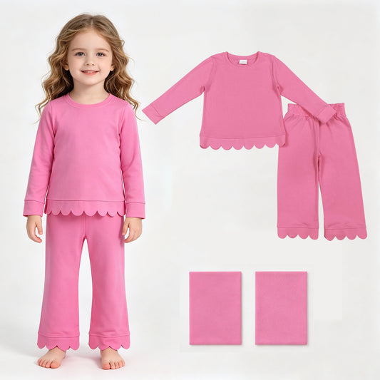 Baby Girls Pink Long Sleeve Top Pants Scallop Pajamas Clothes Sets