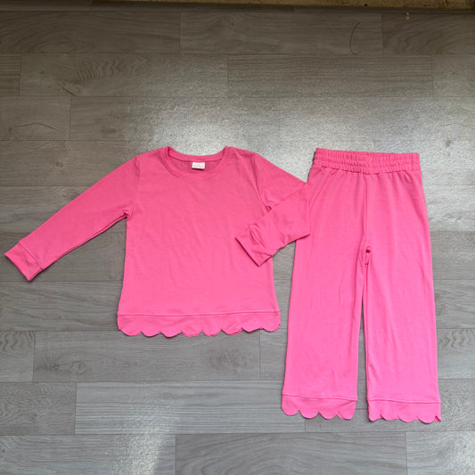 Baby Girls Pink Long Sleeve Top Pants Scallop Pajamas Clothes Sets Preorder