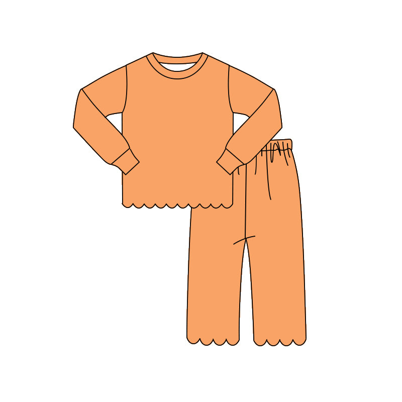 Baby Girls Orange Long Sleeve Top Pants Scallop Pajamas Clothes Sets Preorder