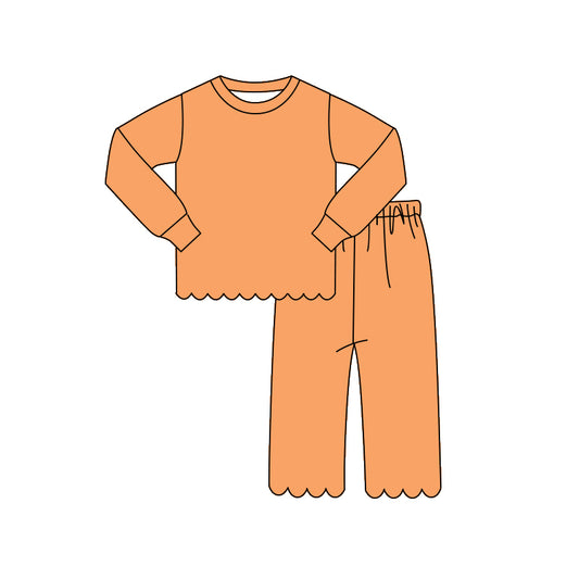 Baby Girls Orange Long Sleeve Top Pants Scallop Pajamas Clothes Sets Preorder