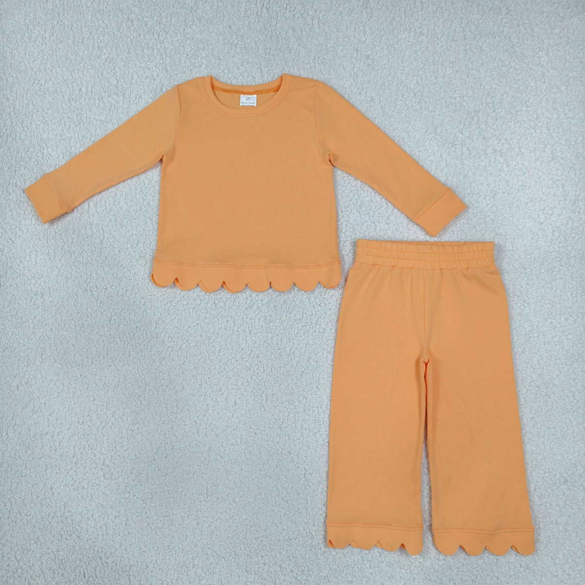 Baby Girls Orange Long Sleeve Top Pockets Pants Scallop Clothes Sets