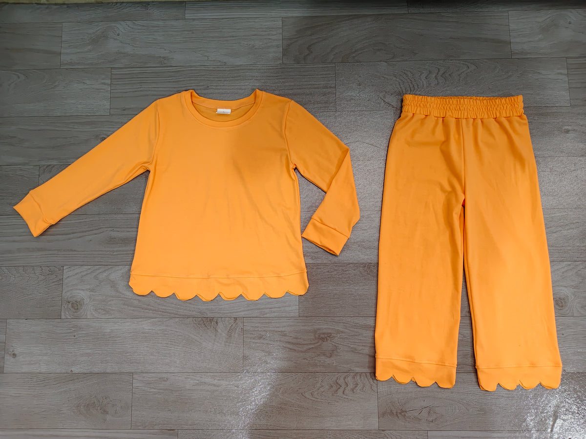 Baby Girls Orange Long Sleeve Top Pants Scallop Pajamas Clothes Sets Preorder