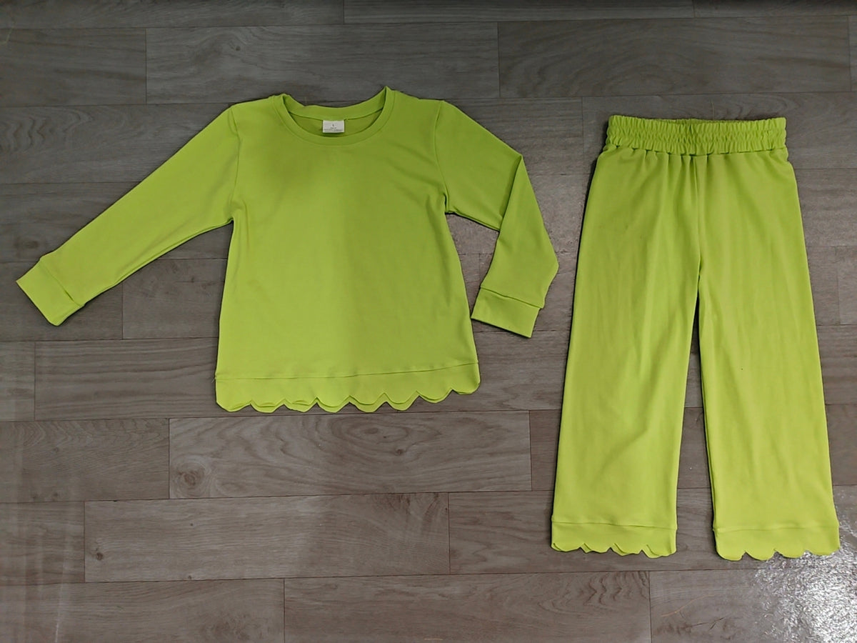 Baby Girls Green Long Sleeve Top Pants Scallop Pajamas Clothes Sets Preorder