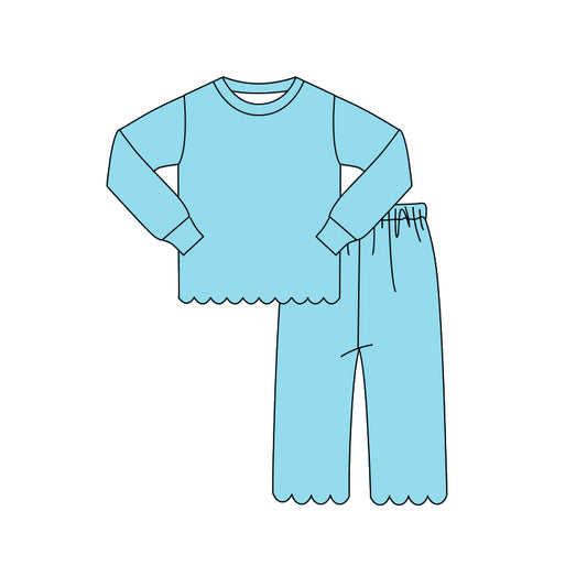 Baby Girls Blue Long Sleeve Top Pants Scallop Pajamas Clothes Sets Preorder