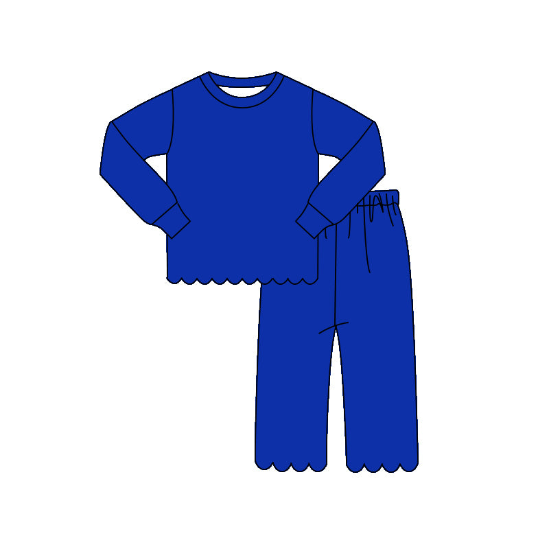 Baby Girls Hot Blue Long Sleeve Top Pant Scallop Pajamas Clothes Sets Preorder