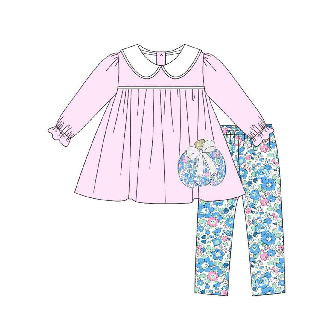 Baby Girls Flowers Pumpkins Collar Tunic Leggings Fall Clothes Sets Preorder