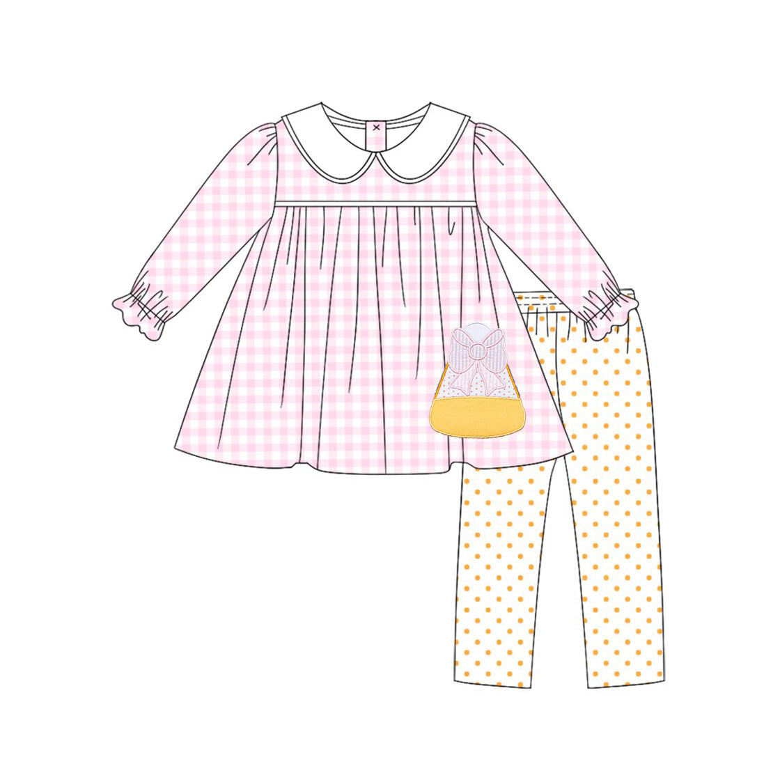 Baby Girls Pink Checked Candy Collar Tunic Leggings Halloween Clothes Sets Preorder