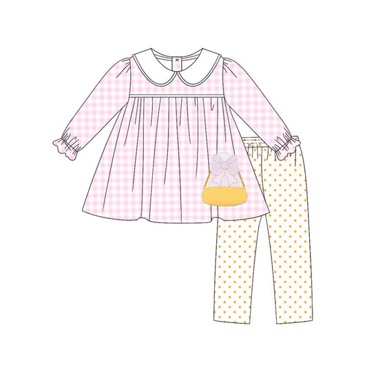 Baby Girls Pink Checked Candy Collar Tunic Leggings Halloween Clothes Sets Preorder