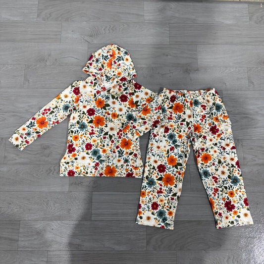 Baby Girls Colorful Flowers Hoodies Pockets Straight Bottom Pant Clothes Sets Preorder