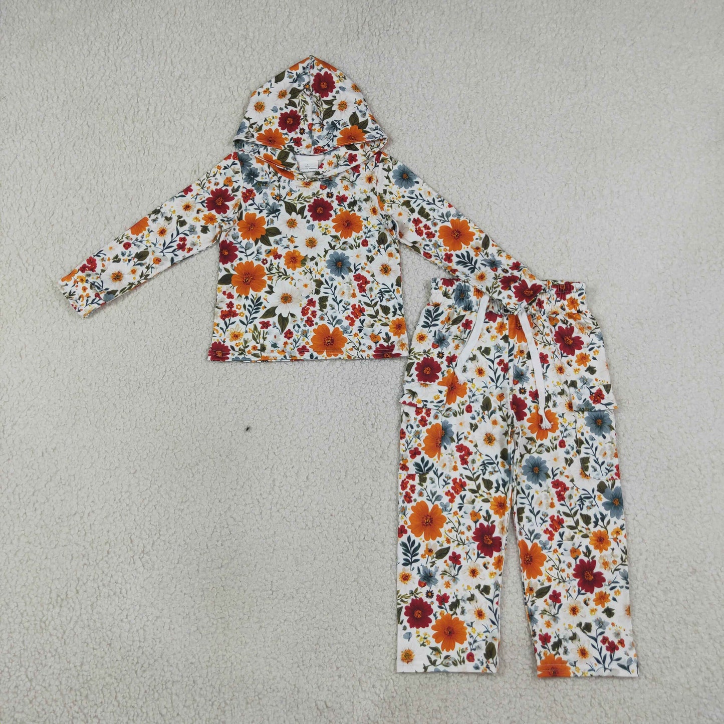 Baby Girls Colorful Flowers Hoodies Pockets Straight Bottom Pant Clothes Sets