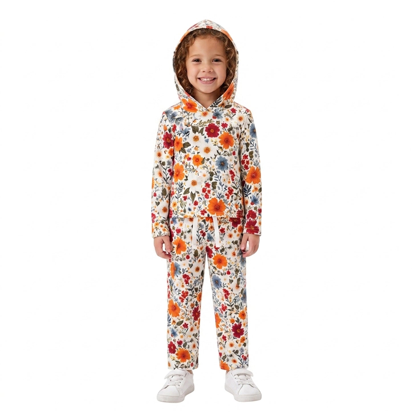 Baby Girls Colorful Flowers Hoodies Pockets Straight Bottom Pant Clothes Sets