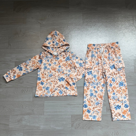 Baby Girls Colorful Flowers Hoodies Pockets Straight Bottom Pant Clothes Sets Preorder