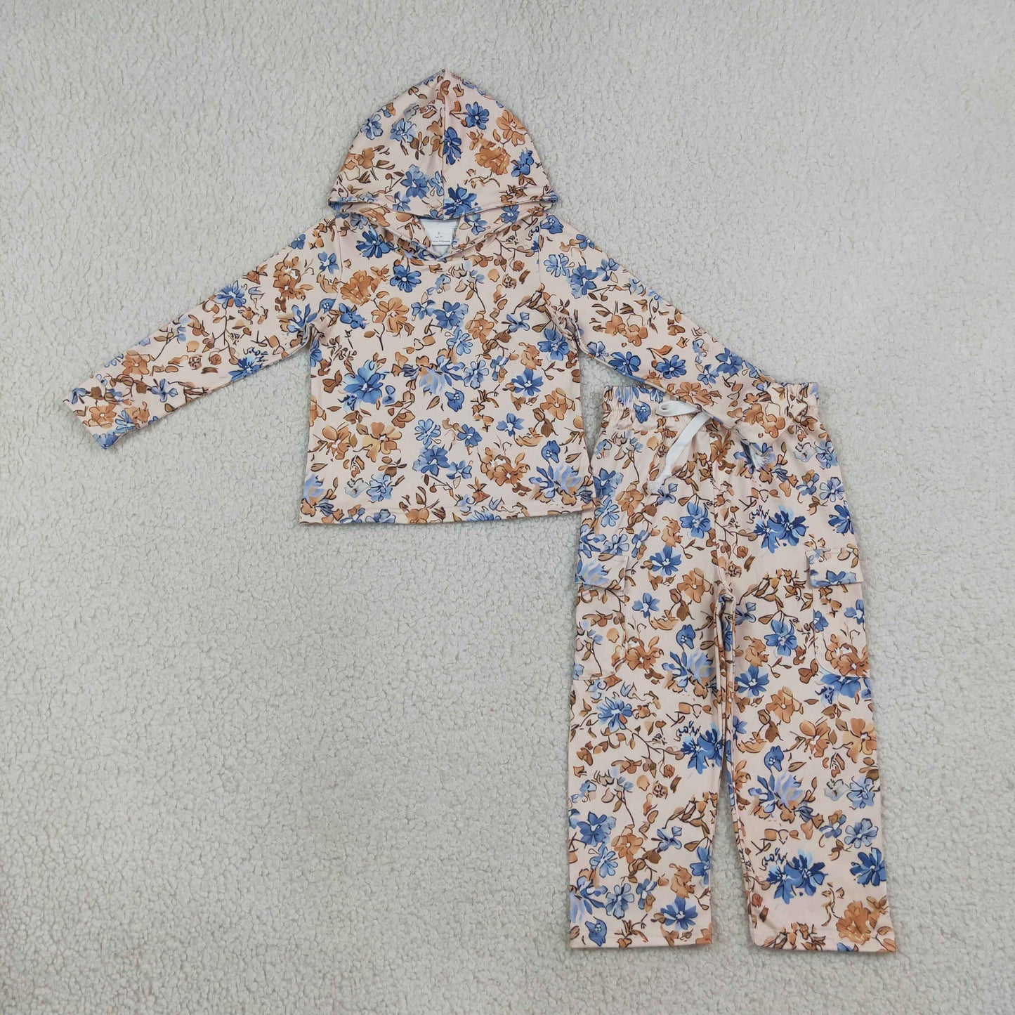 Baby Girls Colorful Flowers Hoodies Pockets Straight Pant Fall Clothes Sets
