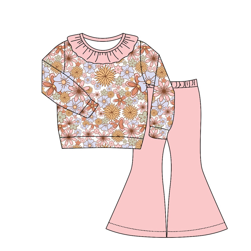 Baby Girls Colorful Flowers Top Bell Bottom Pant Clothes Sets Preorder