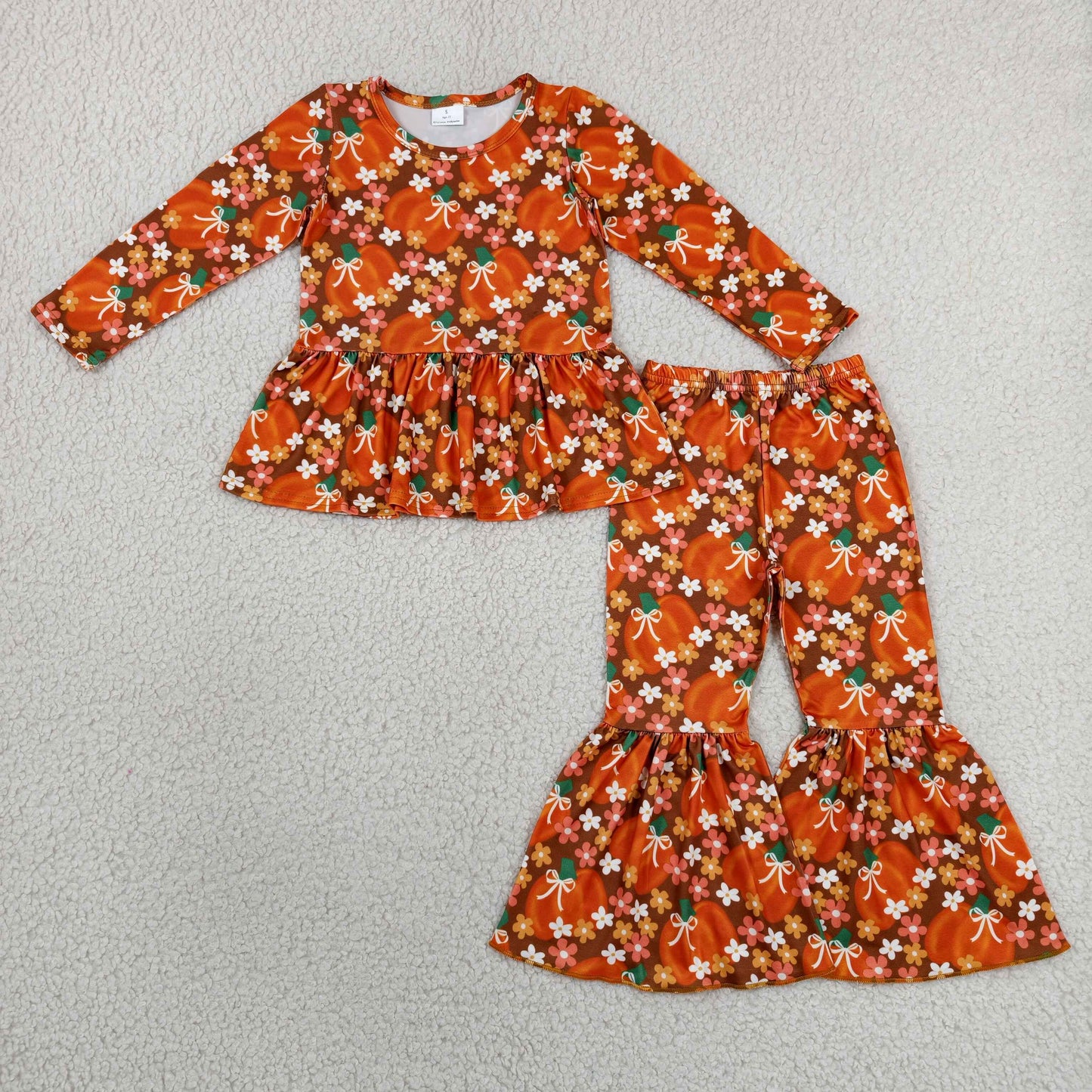 Baby Girls Bows Pumpkins Flowers Tunic Bell Bottom Pant Fall Clothes Sets