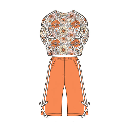 Baby Girls Ghost Smile Flowers Top Pockets Flare Pant Halloween Clothes Sets Preorder