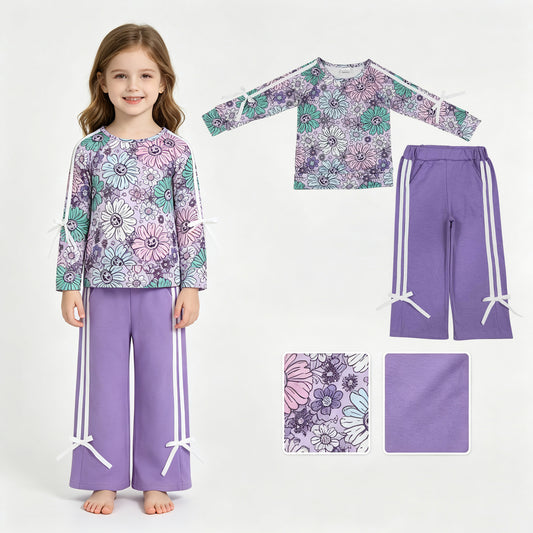 Baby Girls Ghost Pumpkins Flowers Top Pockets Bows Pant Halloween Clothes Sets