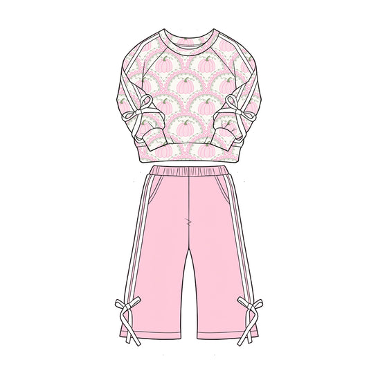 Baby Girls Pink Pumpkins Flowers Top Pockets Flare Pant Fall Clothes Sets Preorder