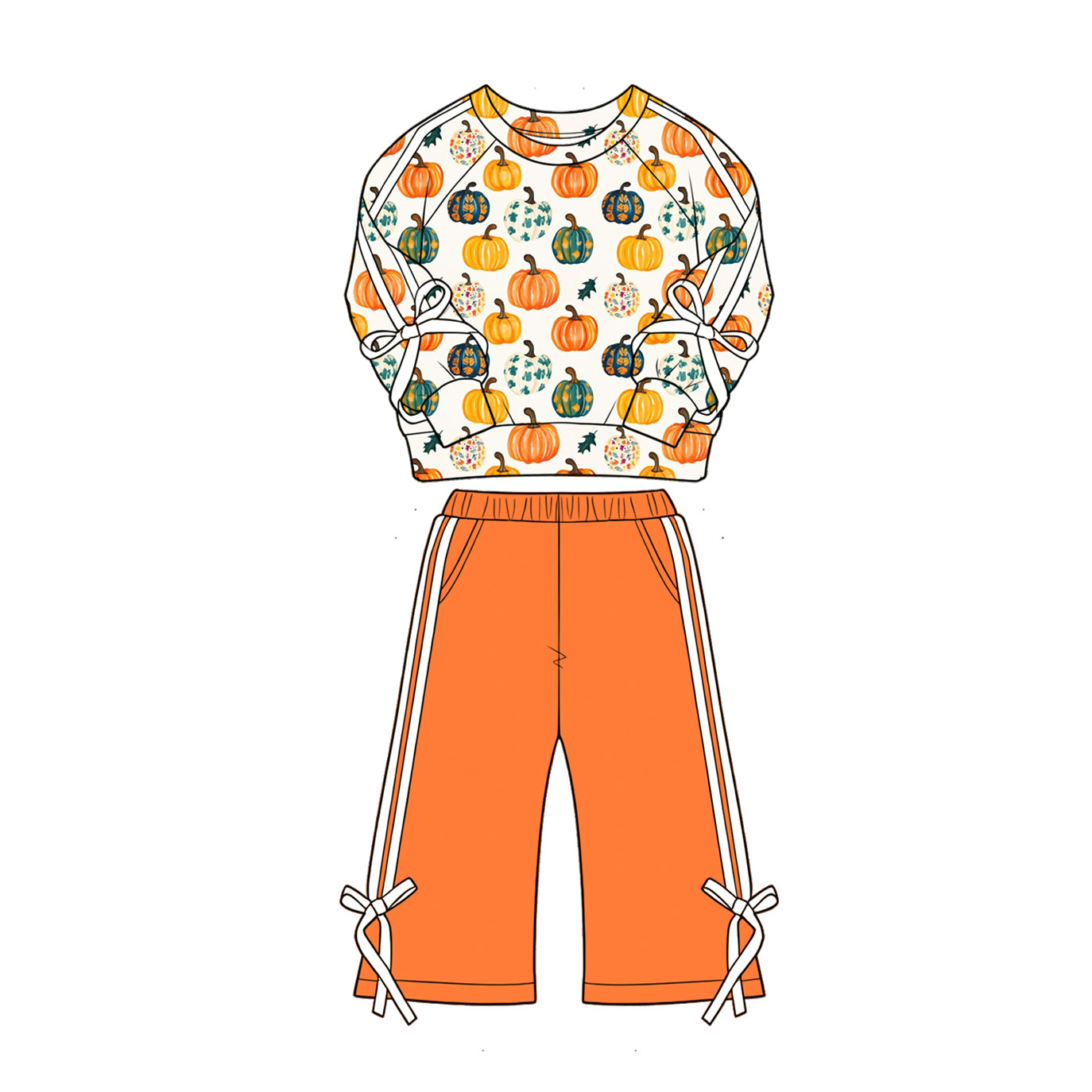 Baby Girls Colorful Leaves Pumpkins Top Pockets Flare Pant Fall Clothes Sets Preorder