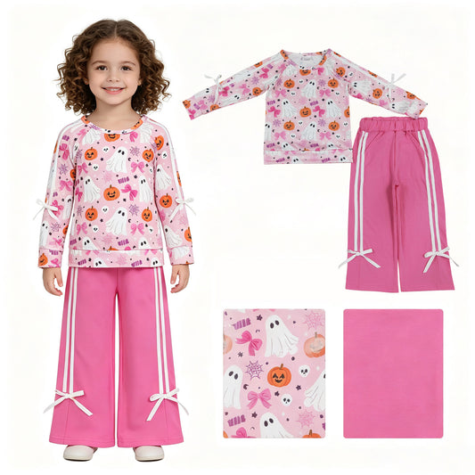 Baby Girls Ghost Pumpkins Top Pockets Flare Pant Halloween Clothes Sets