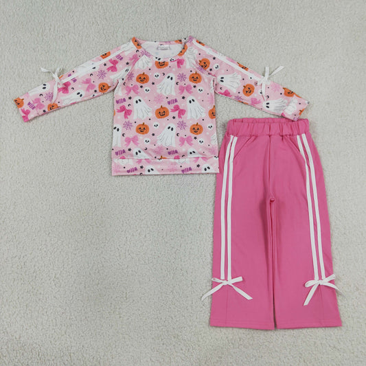 Baby Girls Ghost Pumpkins Top Pockets Flare Pant Halloween Clothes Sets