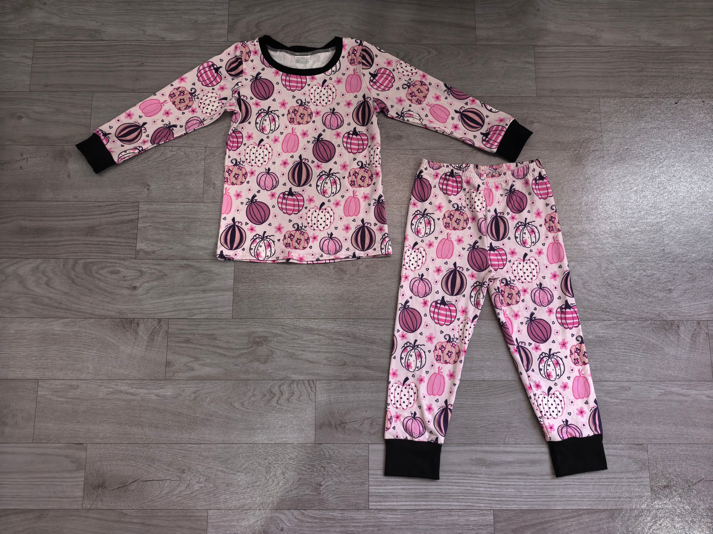Baby Girls Flowers Pumpkins Top Pant Fall Pajamas Sets Preorder