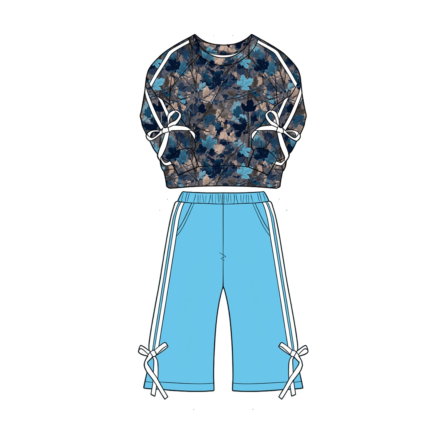 Baby Girls Leaves Camo Shirt Top Pockets Flare Pant Fall Clothes Sets Preorder
