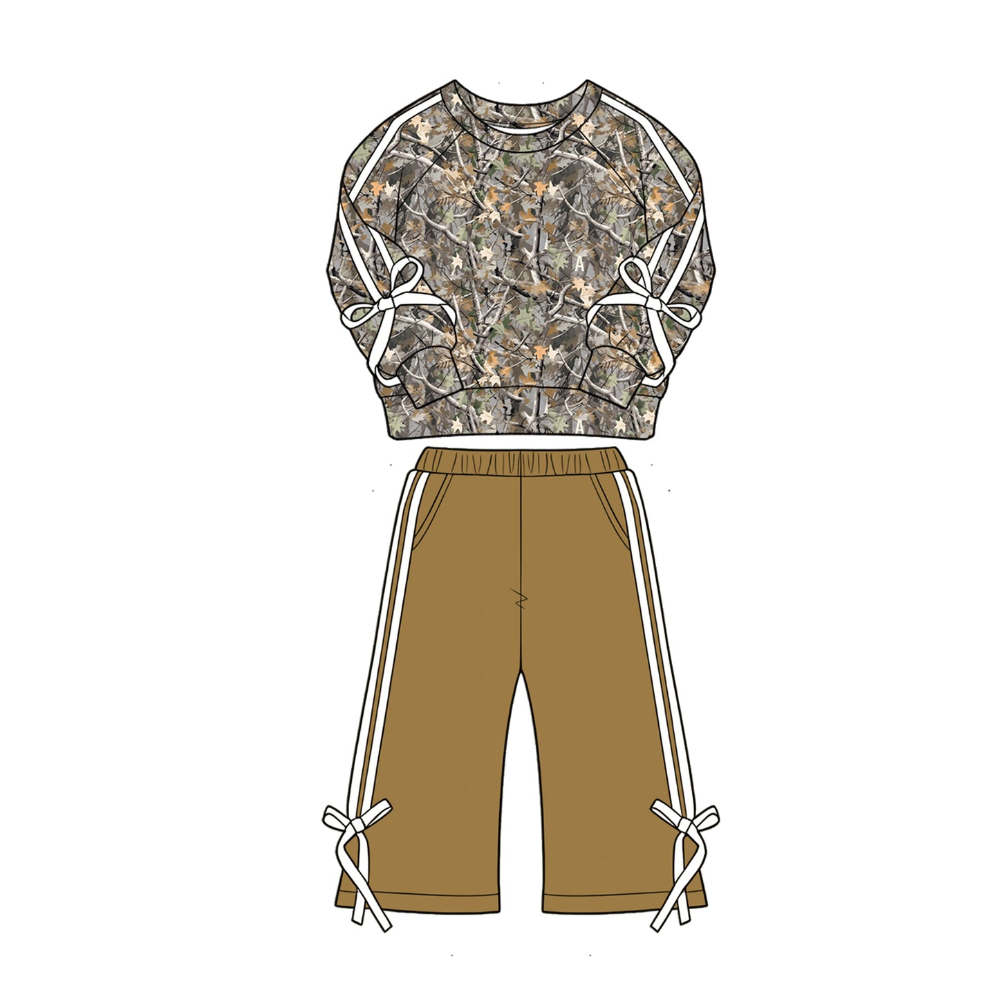 Baby Girls Leaves Camo Shirt Top Pockets Flare Pant Fall Clothes Sets Preorder