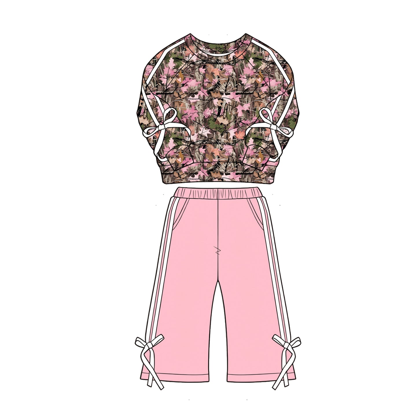 Baby Girls Leaves Camo Shirt Top Pockets Flare Pant Fall Clothes Sets Preorder