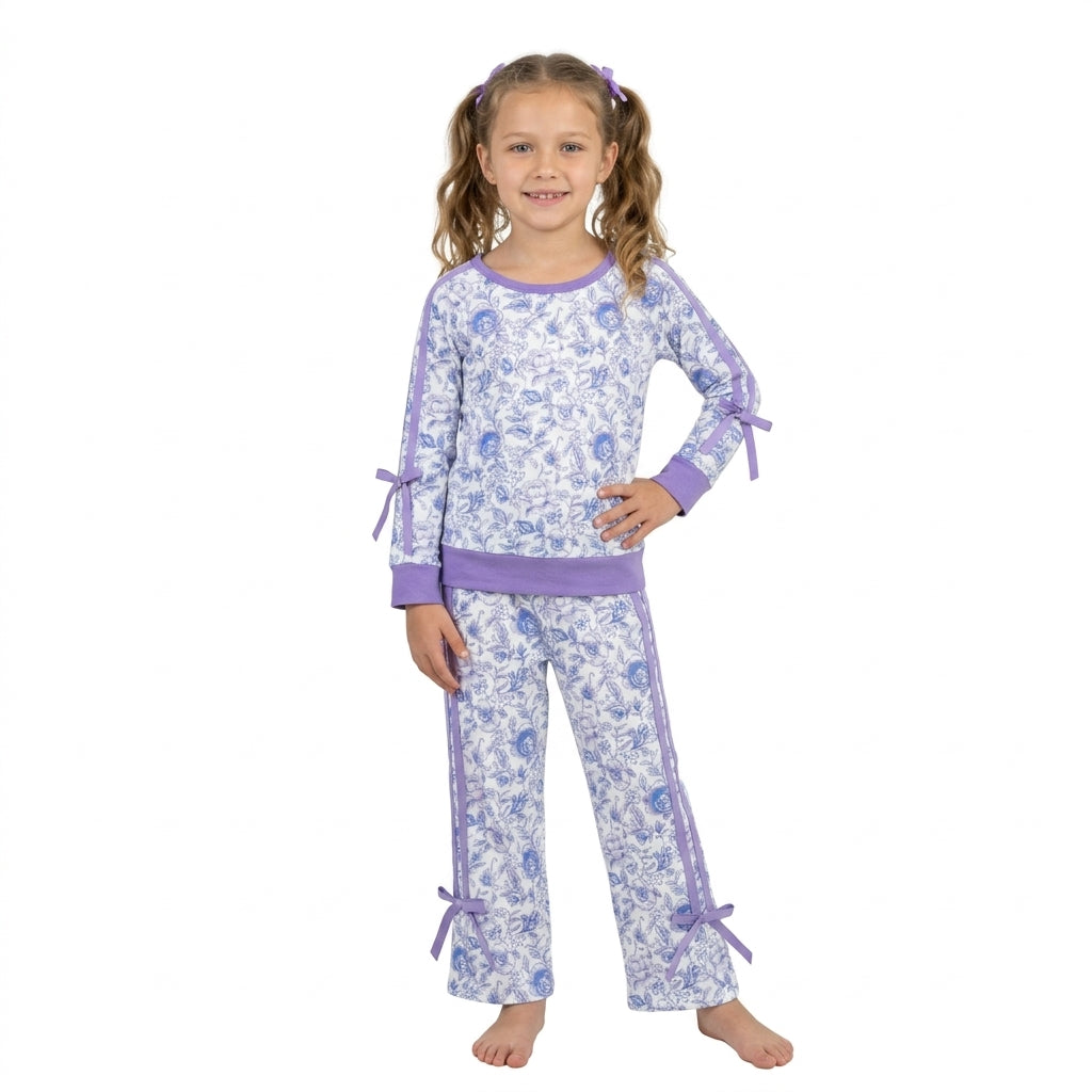Baby Girls Purple Flowers Top Pockets Flare Pant Fall Clothes Sets