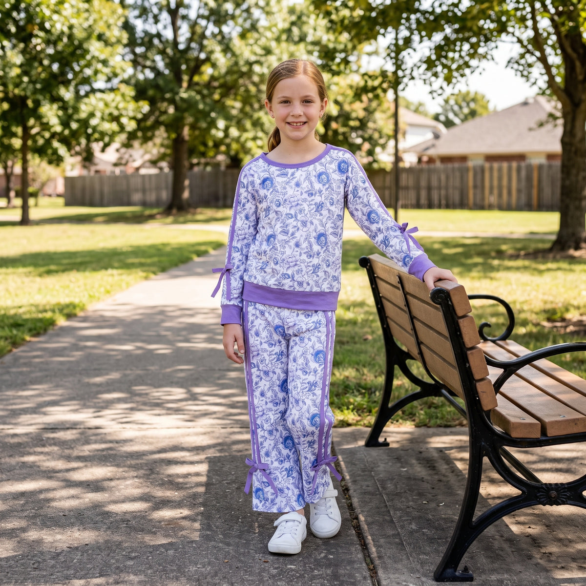 Baby Girls Purple Flowers Top Pockets Flare Pant Fall Clothes Sets