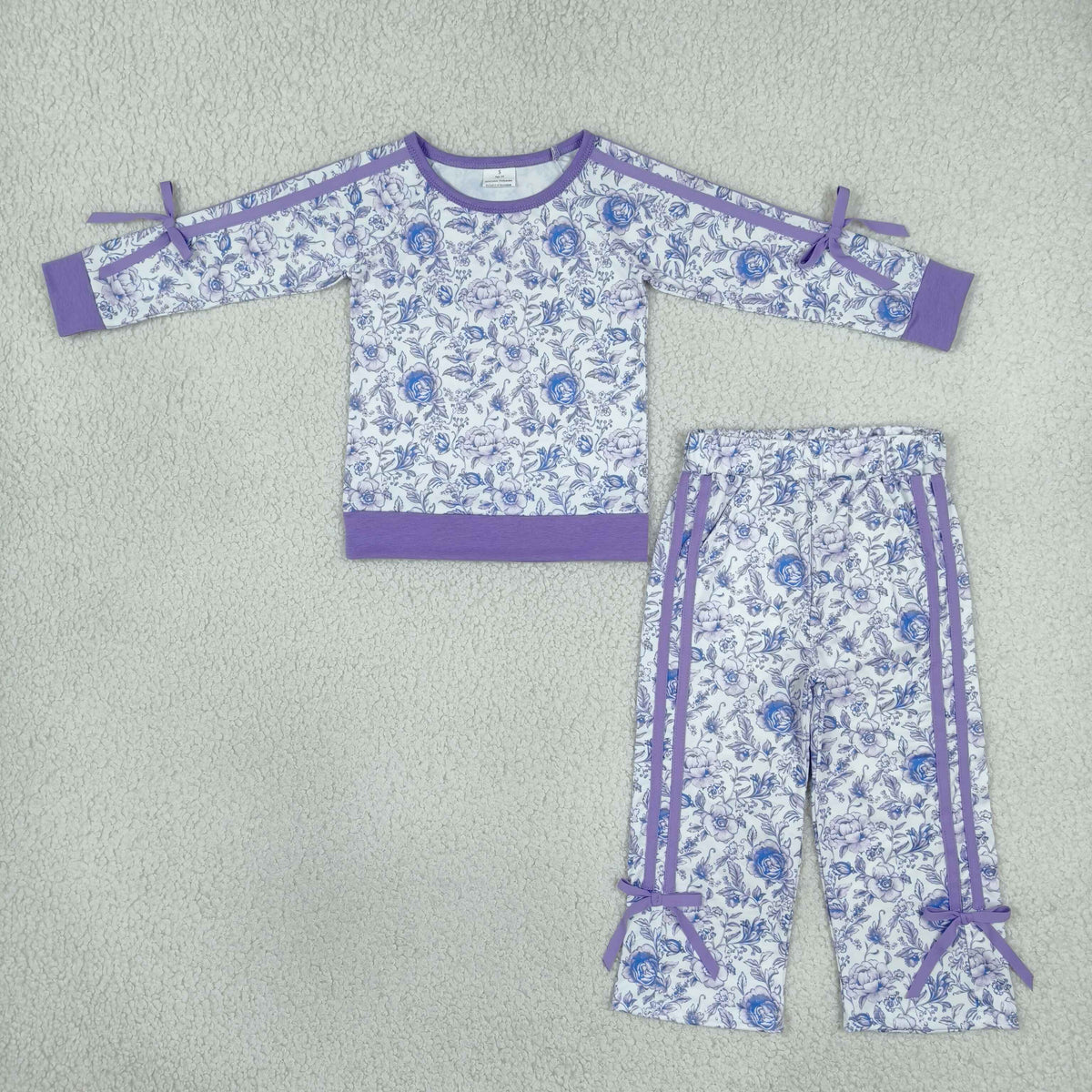Baby Girls Purple Flowers Top Pockets Flare Pant Fall Clothes Sets