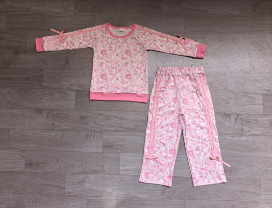 Baby Girls Pink Flowers Top Pockets Flare Pant Fall Clothes Sets Preorder