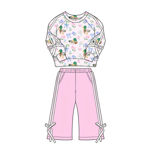 Baby Girls Ducks Flowers Top Pockets Flare Pant Hunting Clothes Sets Preorder