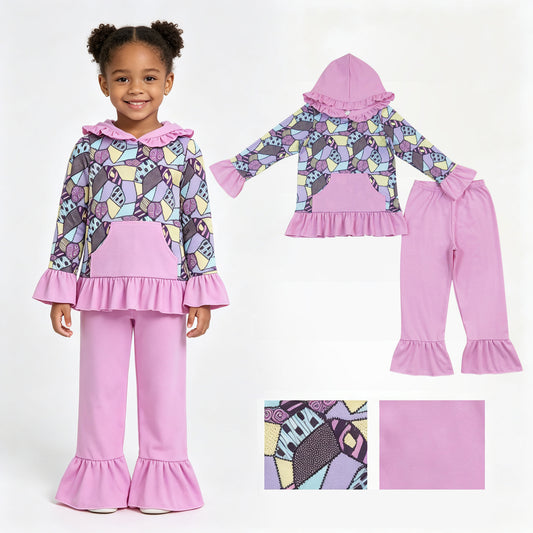 Baby Girls Halloween Magic Patchwork Pocket Hoodies Ruffle Pant Cloths Sets