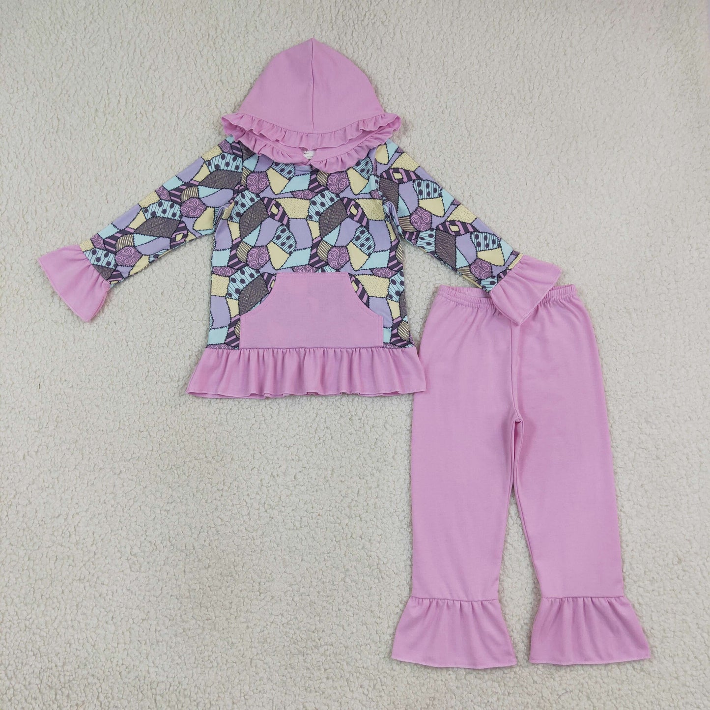 Baby Girls Halloween Magic Patchwork Pocket Hoodies Ruffle Pant Cloths Sets