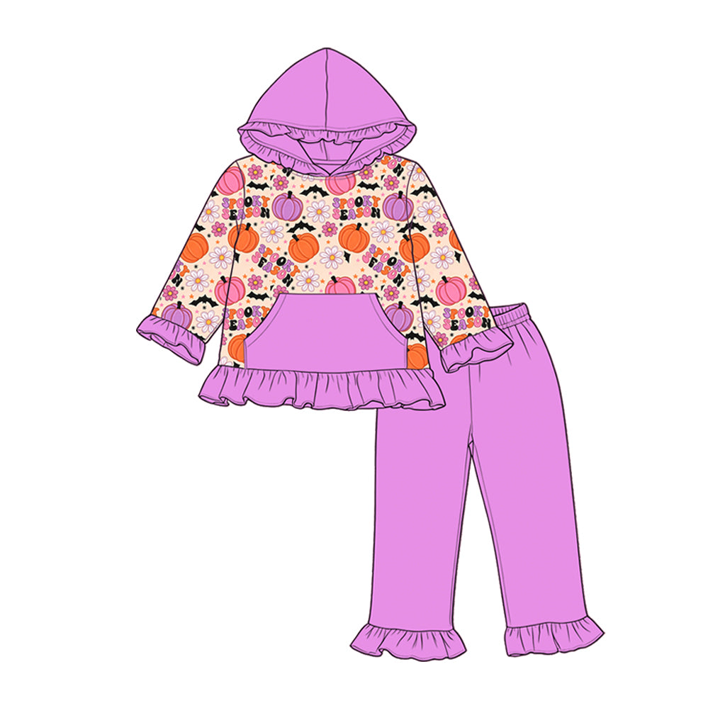 Baby Girls Spooky Season Pumpkins Pocket Hoodies Ruffle Pant Fall Cloths Sets Preorder