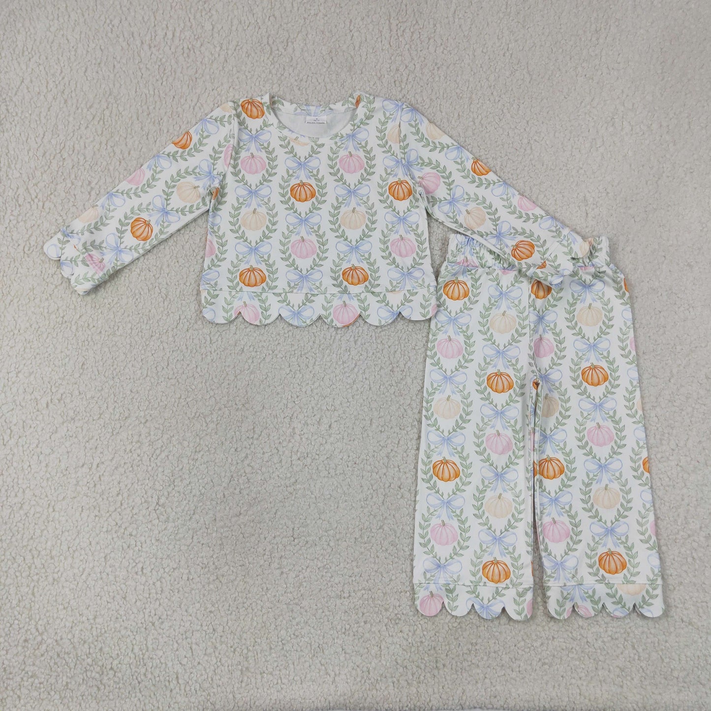 Sibling Baby Girls Flowers Pumpkins Zip Pullovers Skirt Short Yoga Active Set Scallop Pant Sets