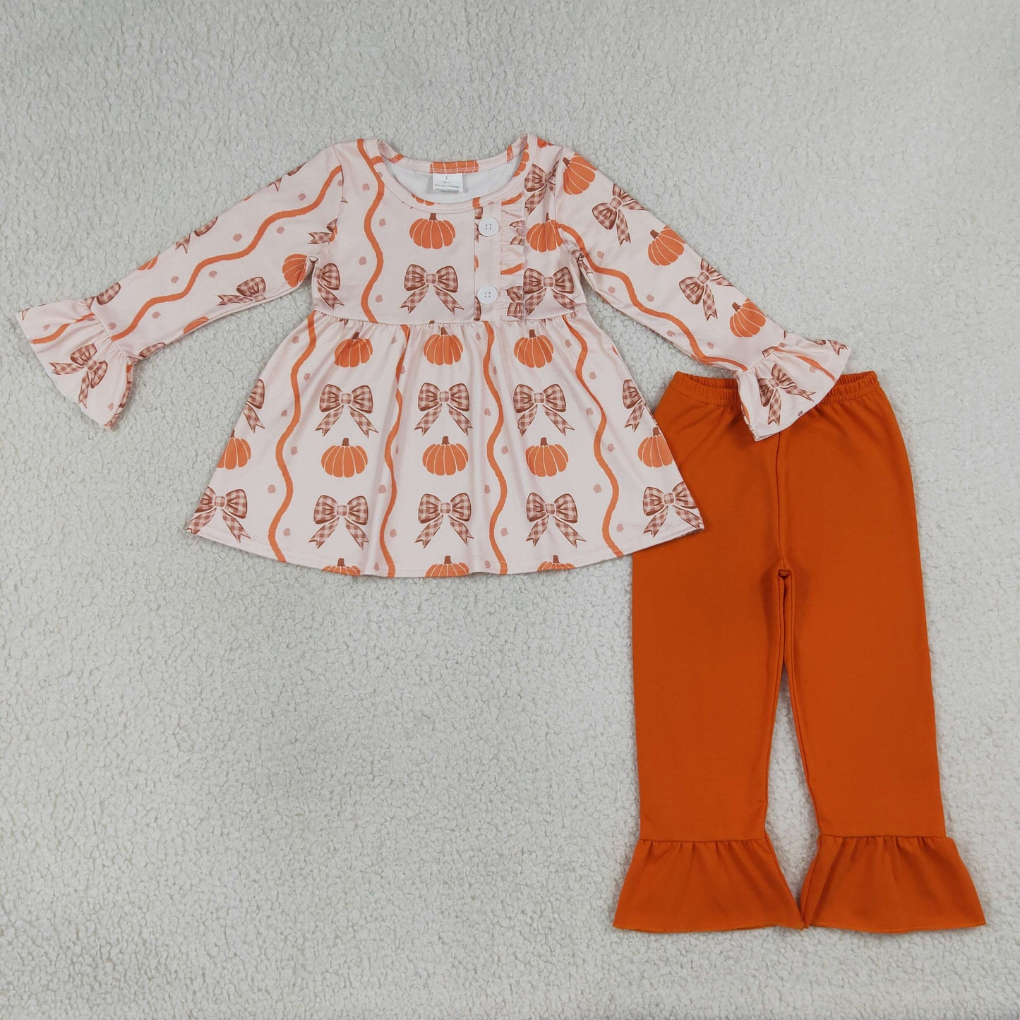 Sibling Baby Girls Bows Pumpkins Button Tunic Ruffle Pants Fall Clothes Set Rompers