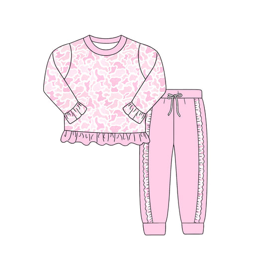Baby Girls Light Pink Camo Shirt Top Ruffle Jogger Clothes Sets Preorder