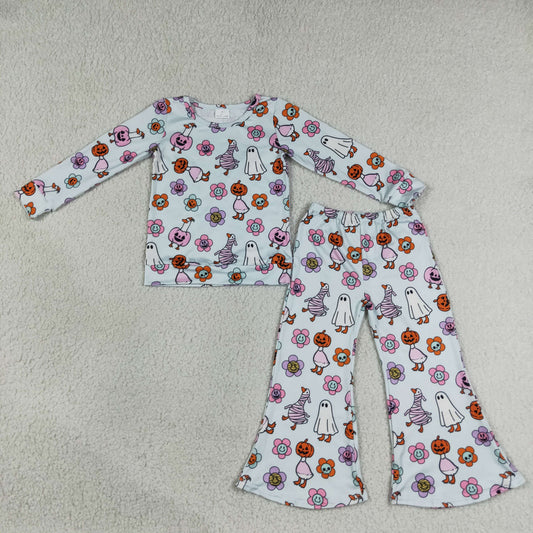 Baby Girls Flowers Ghosts Top Flare Pant Halloween Clothes Sets