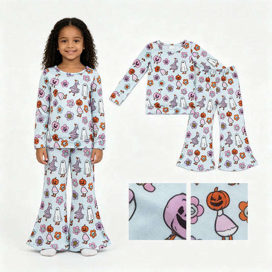 Baby Girls Flowers Ghosts Top Flare Pant Halloween Clothes Sets