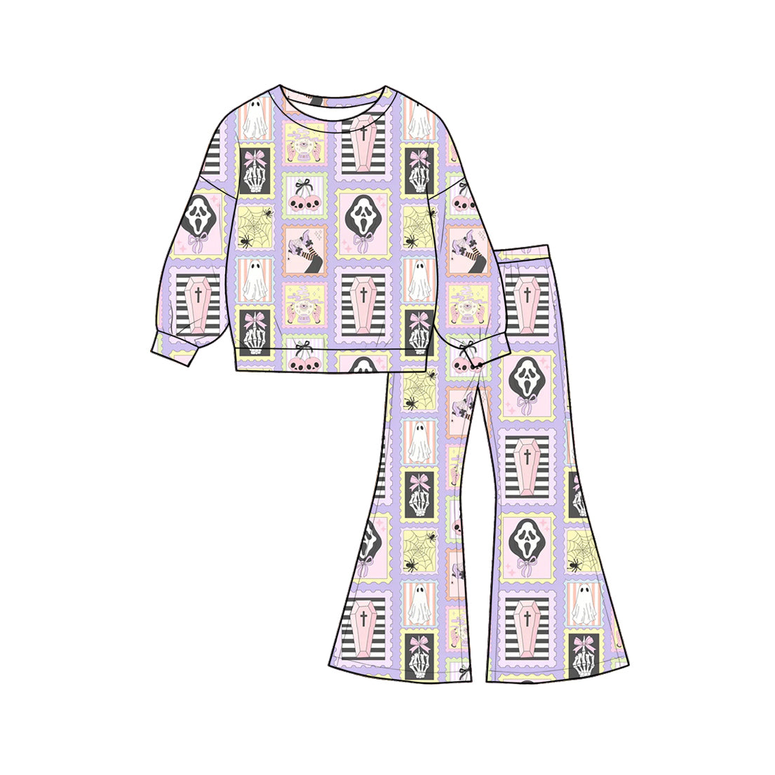 Baby Girls Spider Ghosts Shirt Top Flare Pant Halloween Clothes Sets Preorder
