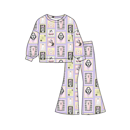 Baby Girls Spider Ghosts Shirt Top Flare Pant Halloween Clothes Sets Preorder