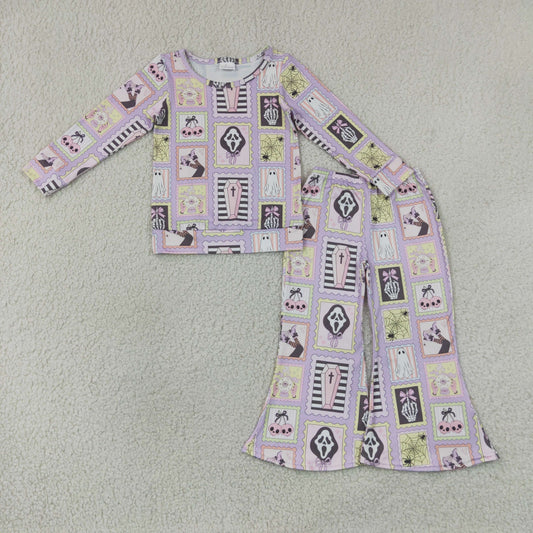 Baby Girls Spider Ghosts Checked Shirt Flare Pant Halloween Clothes Sets