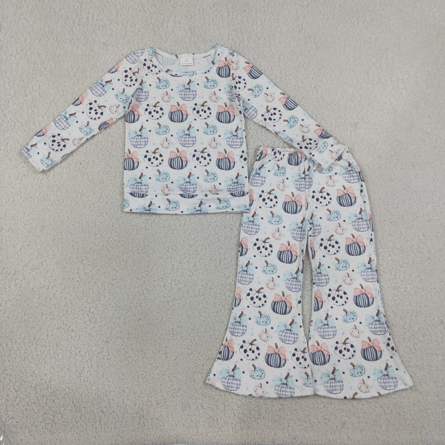 Sibling Baby Girls Bows Pumpkins Top Flare Pants Fall Clothes Set Zip Rompers