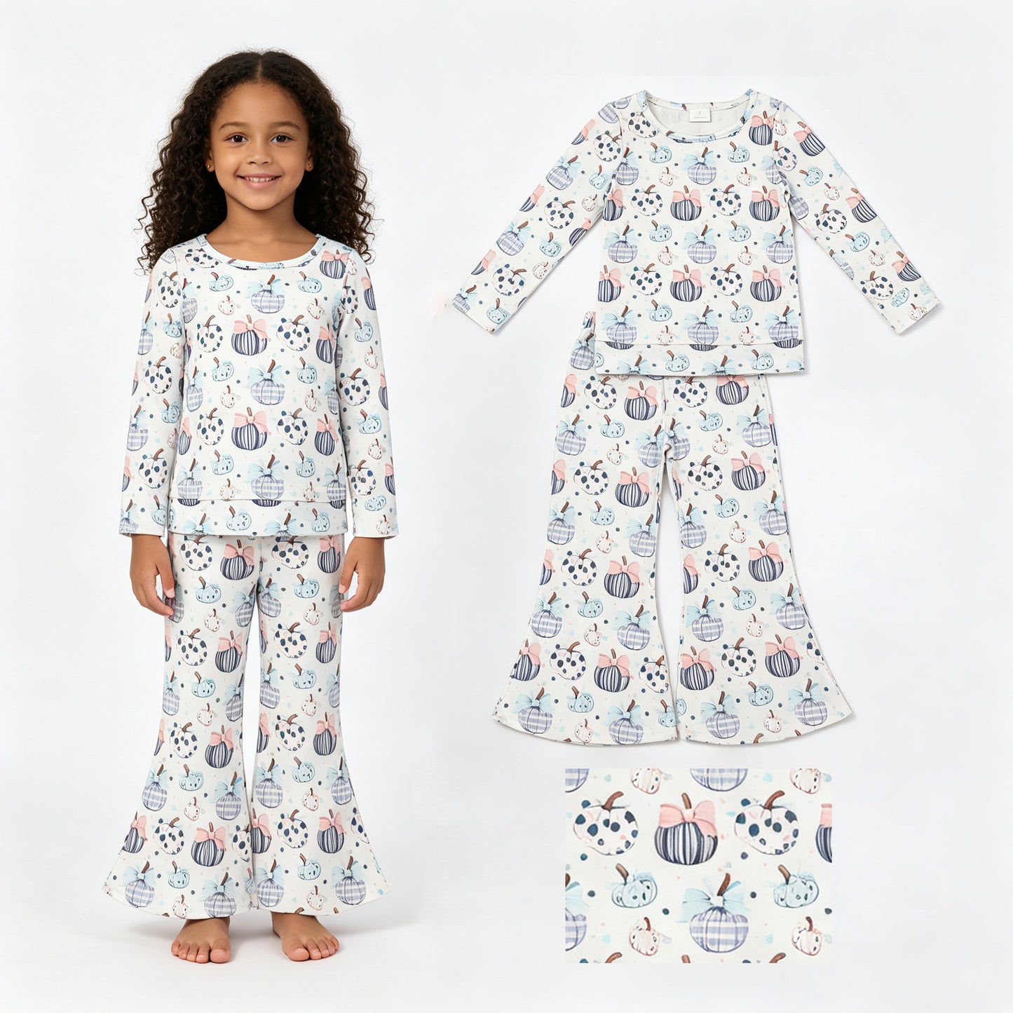 Baby Girls Bows Pumpkins Shirt Top Flare Pant Fall Clothes Sets