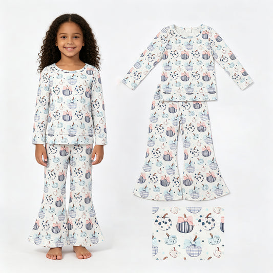 Baby Girls Bows Pumpkins Shirt Top Flare Pant Fall Clothes Sets