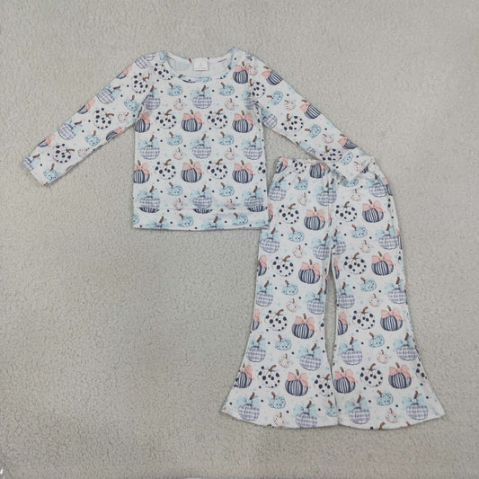 Baby Girls Bows Pumpkins Shirt Top Flare Pant Fall Clothes Sets