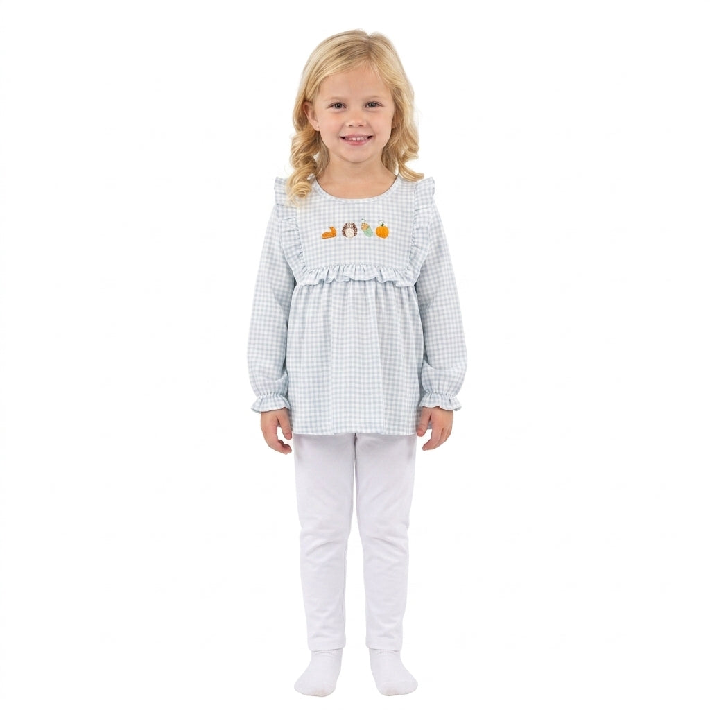 Embroidery Turkey Pumpkins Baby Girls Tunic Leggings Thanksgivings Set